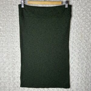 NYC Olive Green Ribbed Knit Bodycon Pencil Skirt Stretch Womens XL Extra Large‎